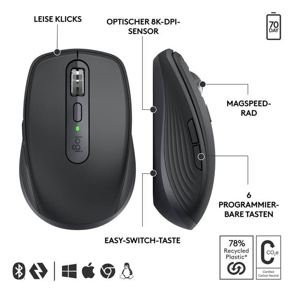 Logitech Mobile Maus MX Anywhere 3s for Business Graphite
