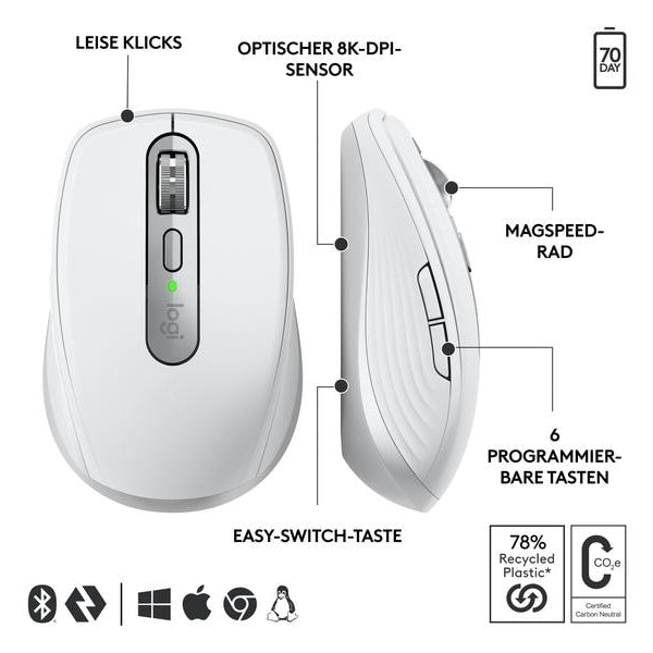 Logitech Mobile Maus MX Anywhere 3s for Business Pale Grey