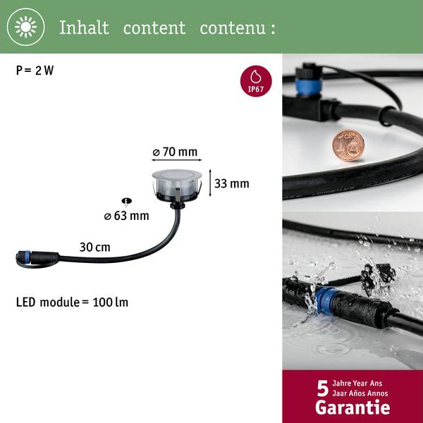 Paulmann Einbauspot Plug & Shine Floor, RGBW, 2W, Edelstahl