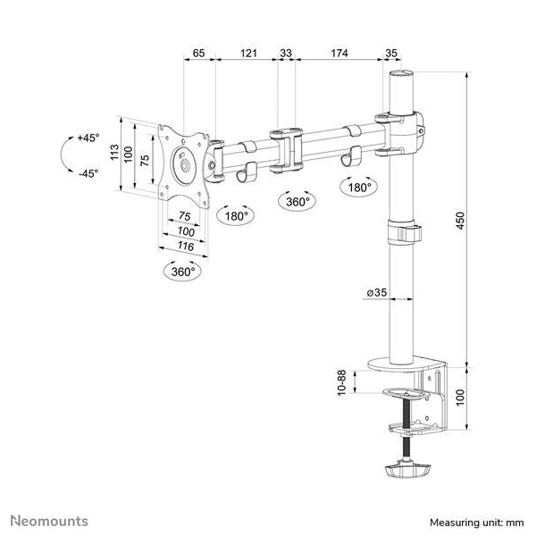 NEOMOUNTS Tischhalterung NM-D135 bis 8 kg – Schwarz