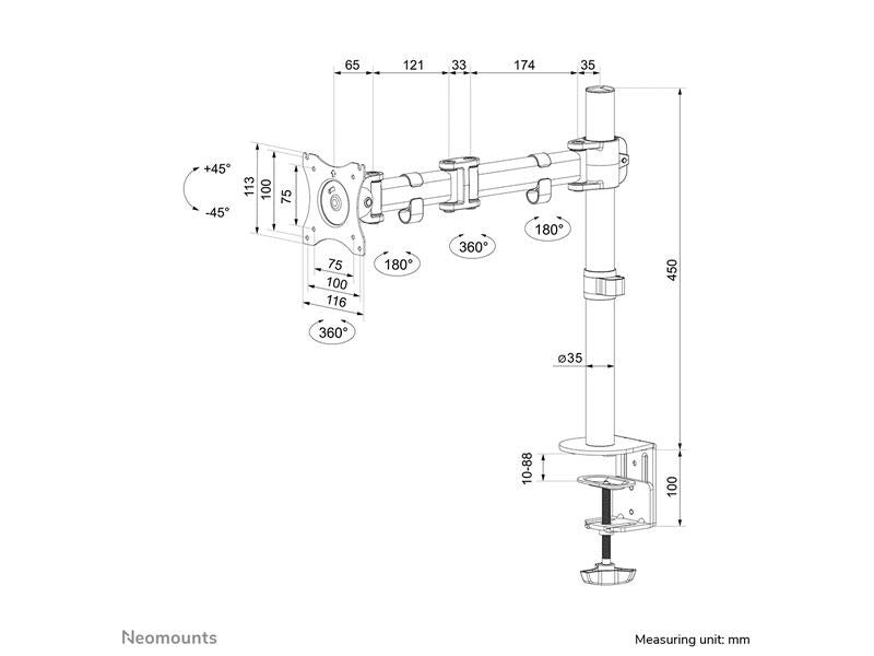 NEOMOUNTS Tischhalterung NM-D135 bis 8 kg – Schwarz