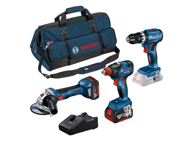 Bosch Professional Akku-Schlagbohrschrauber Set 18 V-GSB+GDX+GWS+2 x 5A