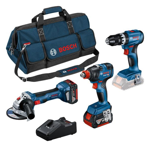 Bosch Professional Akku-Schlagbohrschrauber Set 18 V-GSB+GDX+GWS+2 x 5A