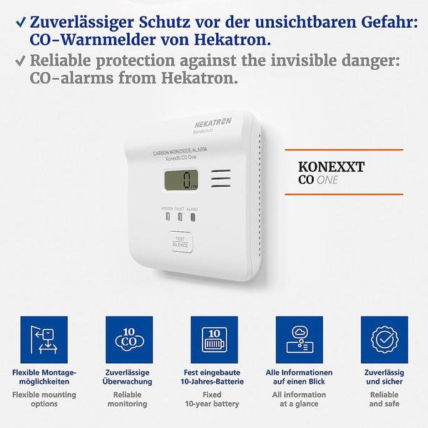 Hekatron CO-Warnmelder KONEXXT CO One 85dB, IP42, elektrochemisch
