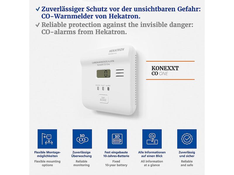 Hekatron CO-Warnmelder KONEXXT CO One 85dB, IP42, elektrochemisch