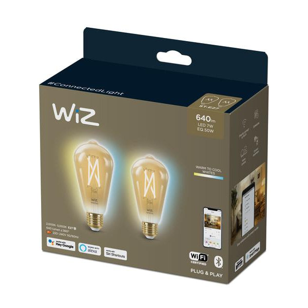 WiZ Leuchtmittel 7W (50W) E27 ST64 Filament Amber Doppelpack