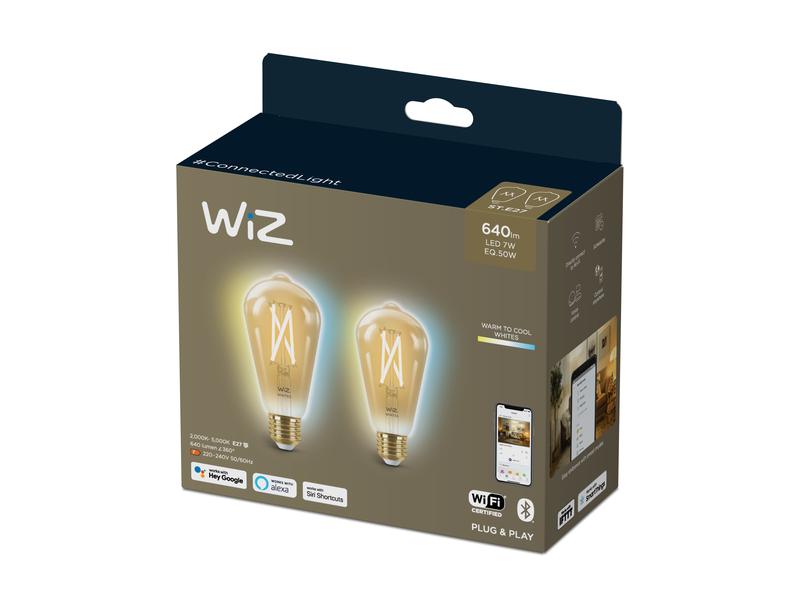 WiZ Leuchtmittel 7W (50W) E27 ST64 Filament Amber Doppelpack