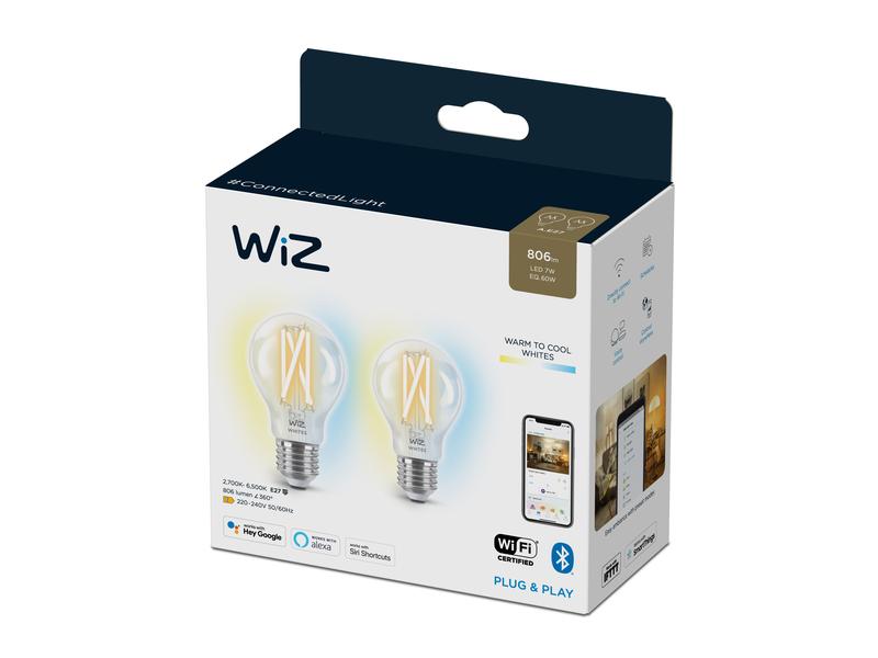 WiZ Leuchtmittel 7W (60W) E27 A60 Filament Clear Doppelpack