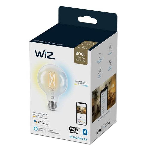 WiZ 7W (60W) E27 Tunable White Globe Filament Clear