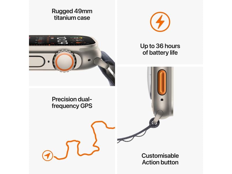 Apple Watch Ultra 2 GPS + Cellular (Titan Silbergrau) - 49mm - Ocean Armband Blau