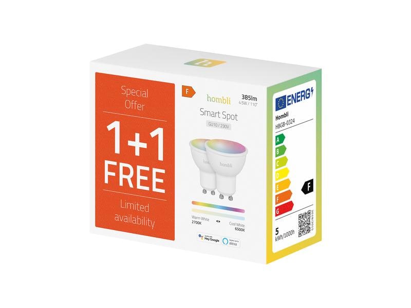 hombli Leuchtmittel GU10 (4.5W) RGB + CCT 1+1 Pack