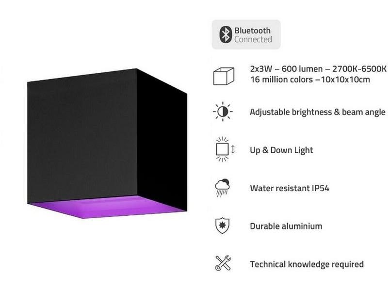hombli Gartenleuchte Smart Wall Light 2 x 3W, RGB+CCT, Schwarz