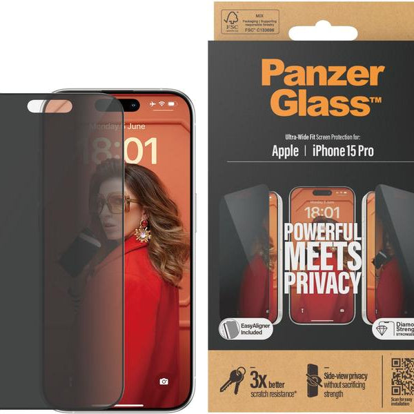 Panzerglass Displayschutz Ultra Wide Fit Privacy iPhone 15 Pro