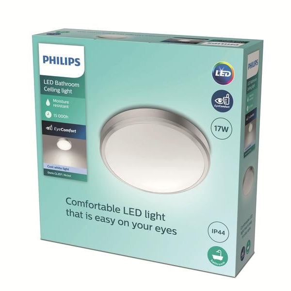 Philips Deckenleuchte Doris, 17W, 4000K, IP44, nickel