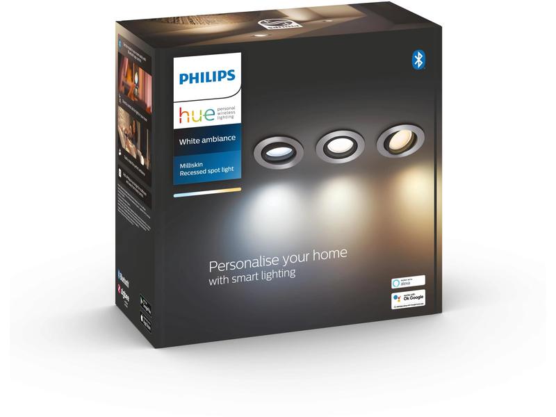 Philips Hue White Ambiance Milliskin Einbauspot 3er-Pack Rund Aluminium