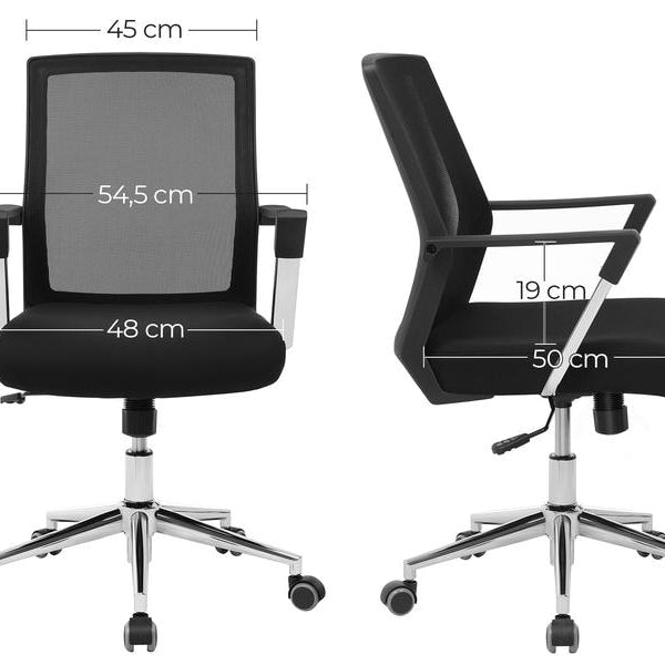 Songmics Bürostuhl mit Netzrücken und Armlehnen, Schwarz
