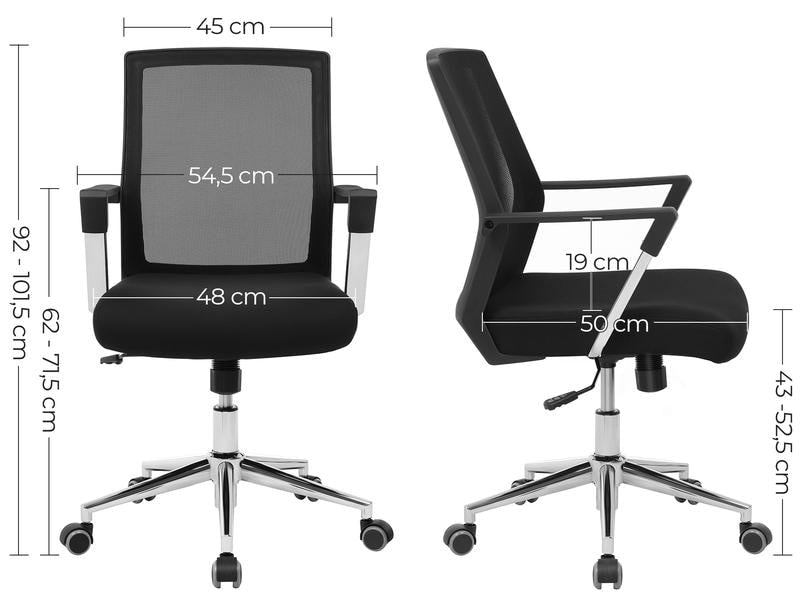 Songmics Bürostuhl mit Netzrücken und Armlehnen, Schwarz