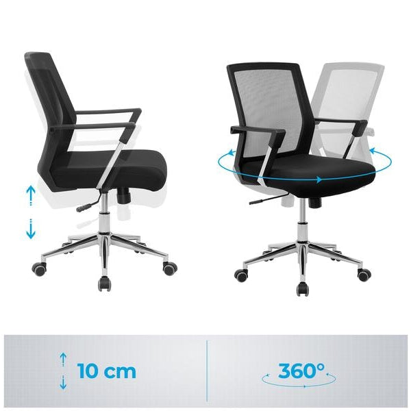 Songmics Bürostuhl mit Netzrücken und Armlehnen, Schwarz