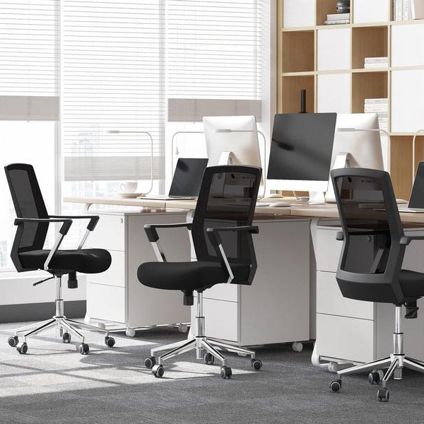 Songmics Bürostuhl mit Netzrücken und Armlehnen, Schwarz