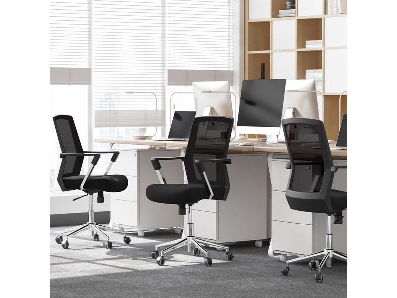 Songmics Bürostuhl mit Netzrücken und Armlehnen, Schwarz