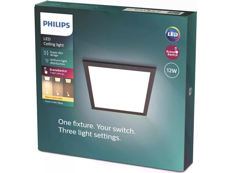 Philips Touch Deckenleuchte SceneSwitch eckig 12W 2700K schwarz