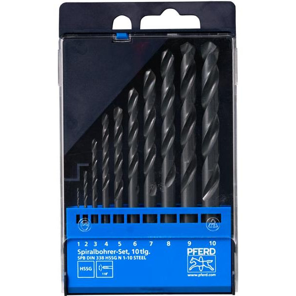 Pferd HSSG-Spiralbohrer-Set 10-tlg. Stahl N DIN 338