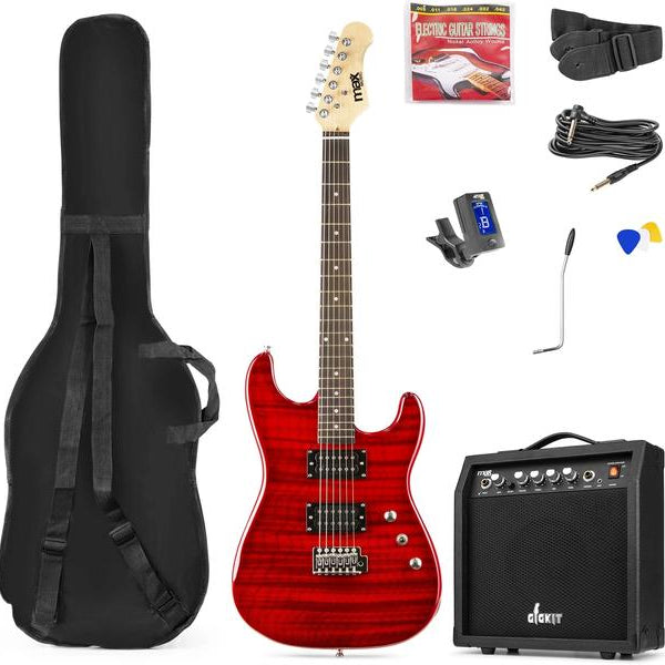 MAX E-Gitarre GigKit Quilted Style Rot