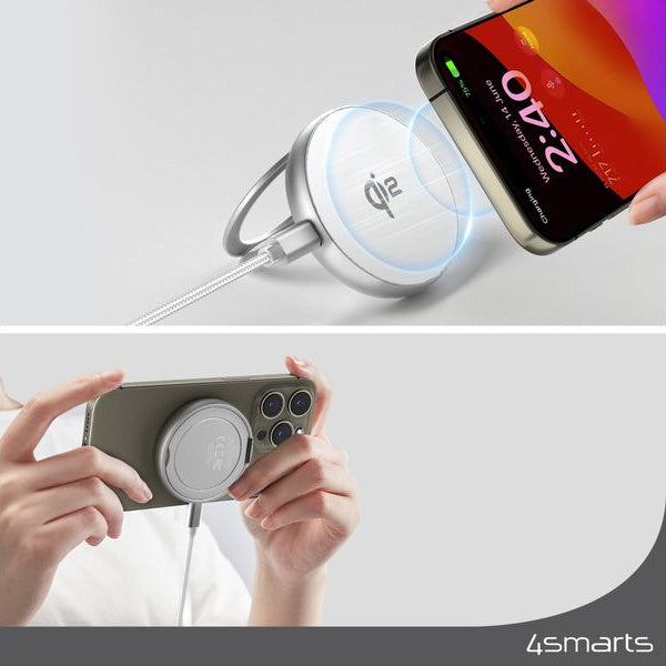 4smarts Wireless Charger Kickstand Qi2 Silber / Weiss