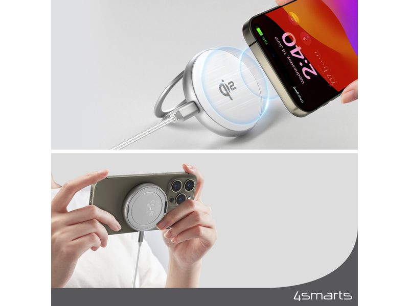 4smarts Wireless Charger Kickstand Qi2 Silber / Weiss