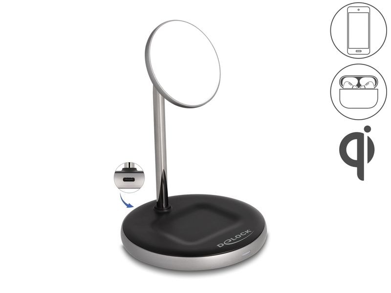 Delock Wireless Charger 2 in 1 mit 5 W / 7.5 W / 10 W / 15 W – Qi