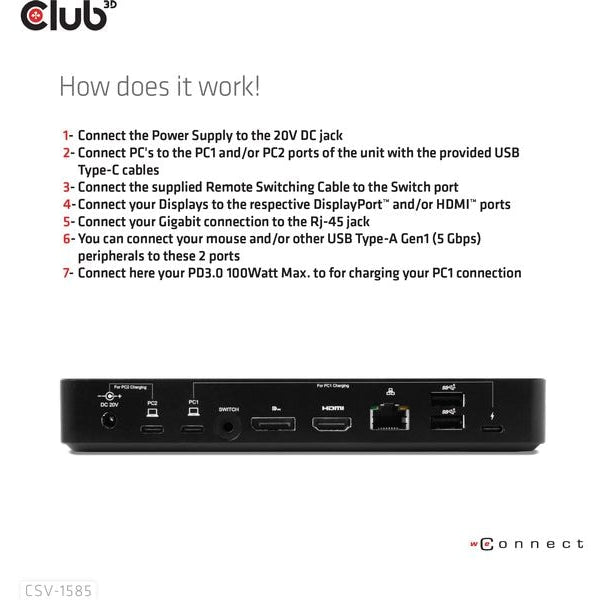 Club 3D Dockingstation CSV-1585 DisplayPort/HDMI KVM