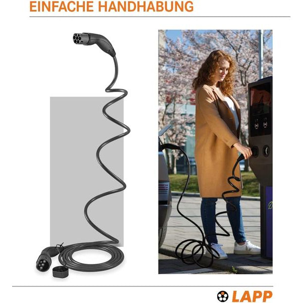Lapp Ladekabel für Elektroauto Typ 2, 7.4kW, 32A, 5 m, Schwarz