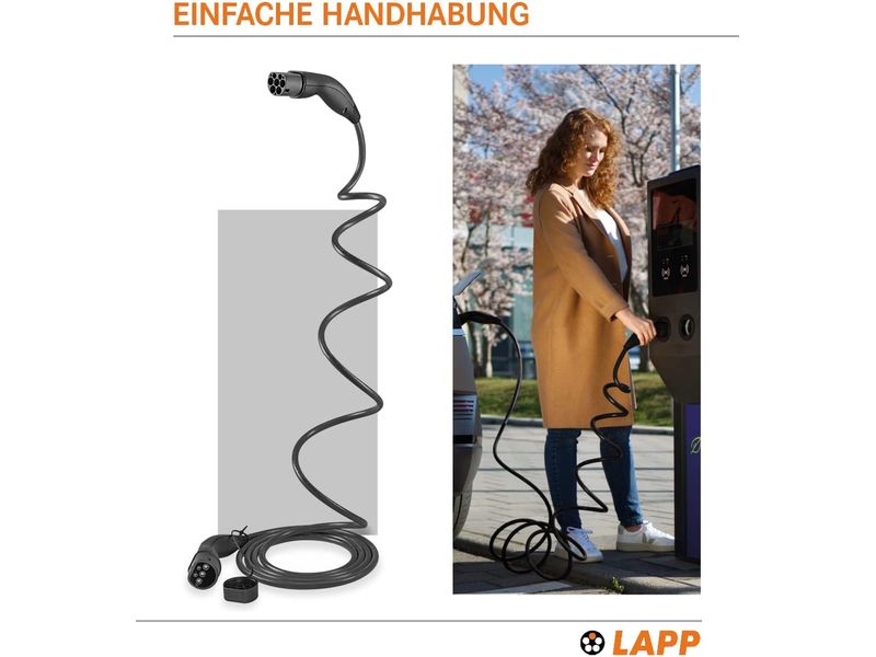 Lapp Ladekabel für Elektroauto Typ 2, 7.4kW, 32A, 5 m, Schwarz