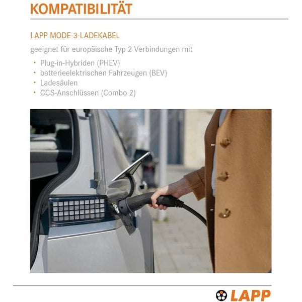 Lapp Ladekabel für Elektroauto Typ 2, 7.4kW, 32A, 5 m, Schwarz