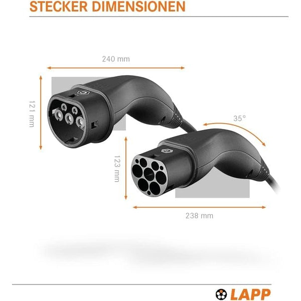 Lapp Ladekabel für Elektroauto Typ 2, 7.4kW, 32A, 5 m, Schwarz