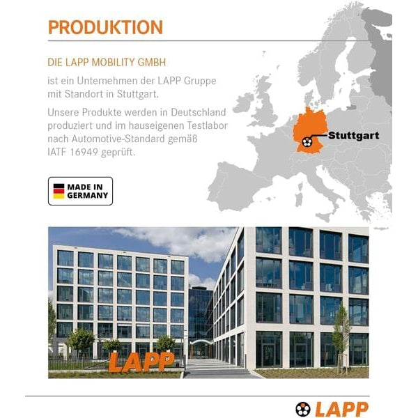 Lapp Ladekabel für Elektroauto Typ 2, 7.4kW, 32A, 5 m, Schwarz