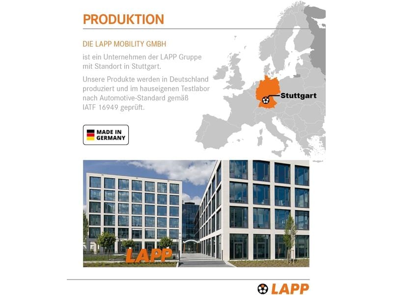 Lapp Ladekabel für Elektroauto Typ 2, 7.4kW, 32A, 5 m, Schwarz