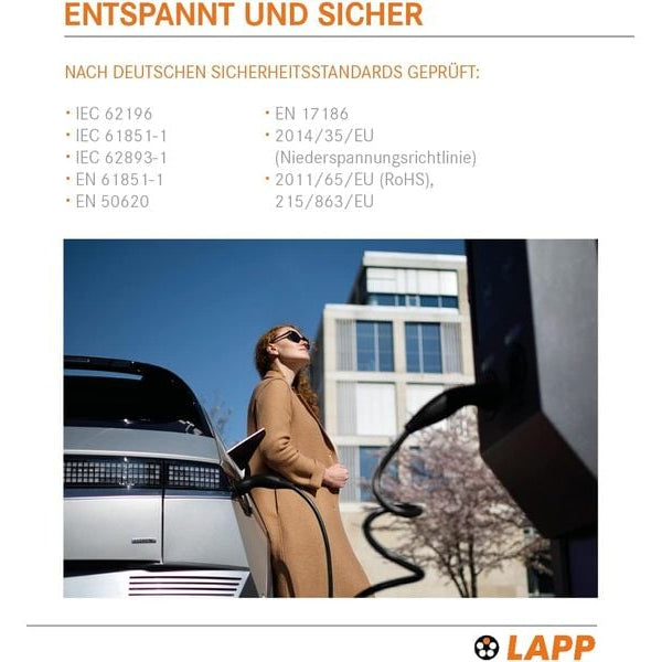 Lapp Ladekabel für Elektroauto Typ 2, 7.4kW, 32A, 5 m, Schwarz