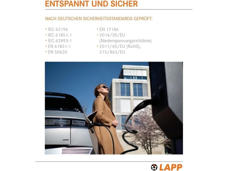 Lapp Ladekabel für Elektroauto Typ 2, 7.4kW, 32A, 5 m, Schwarz