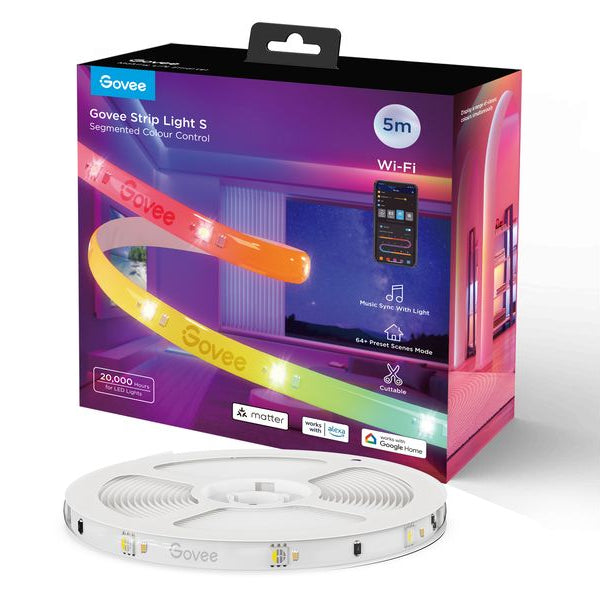 Govee LED Stripe Light S, Wi-Fi / Bluetooth / Matter, 5 m, RGBIC