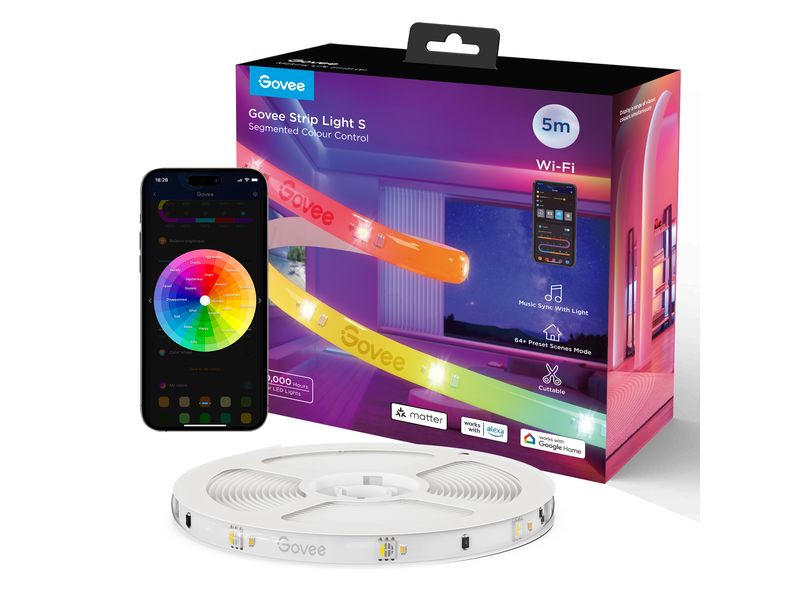 Govee LED Stripe Light S, Wi-Fi / Bluetooth / Matter, 5 m, RGBIC