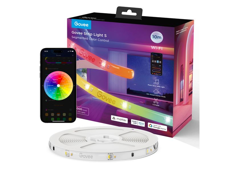 Govee LED Stripe Light S, Wi-Fi / Bluetooth / Matter, 10 m, RGBIC