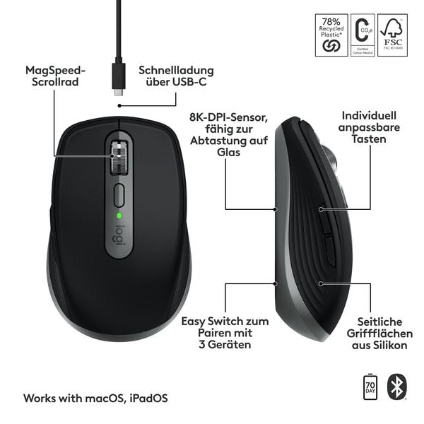 Logitech Mobile Maus MX Anywhere 3s for Mac Space grey
