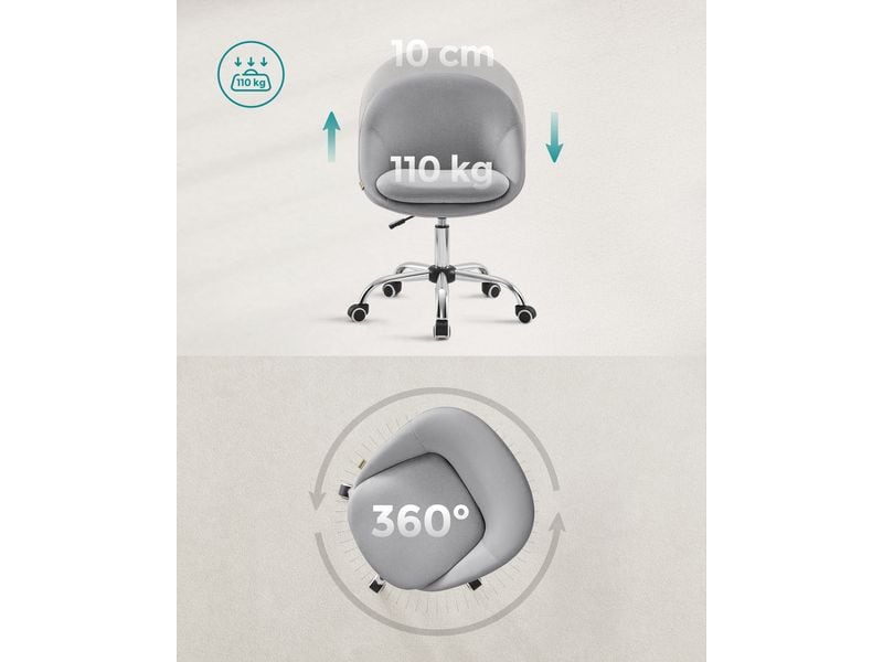 Songmics Bürostuhl ohne Armlehnen, mit Fusskreuz, Grau