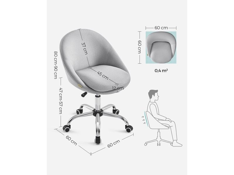 Songmics Bürostuhl ohne Armlehnen, mit Fusskreuz, Grau