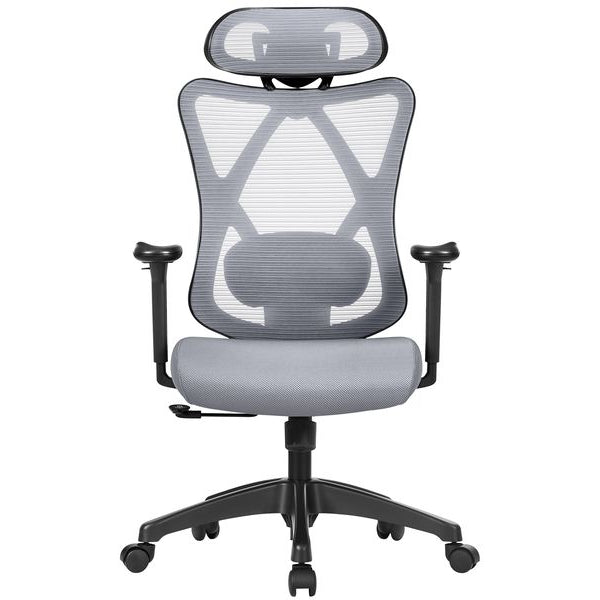 Songmics Bürostuhl mit Netzrücken, Kopfstütze und Armlehnen, Grau
