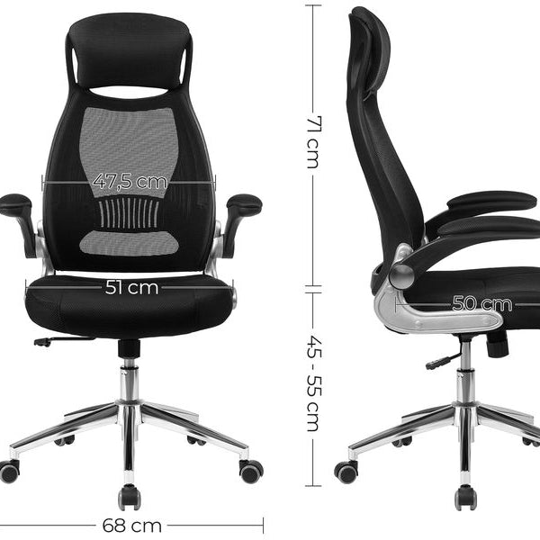 Songmics Bürostuhl mit Netzbezug, Armlehnen und Kopfstütze