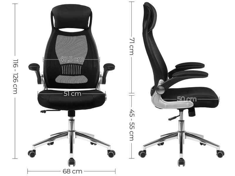 Songmics Bürostuhl mit Netzbezug, Armlehnen und Kopfstütze