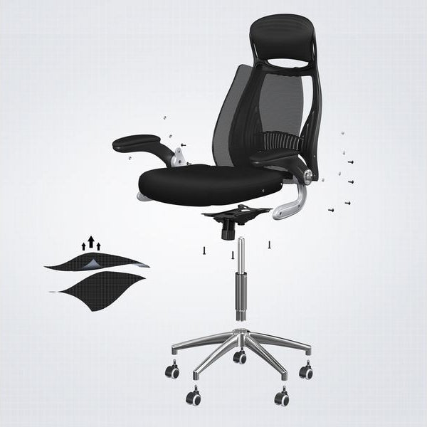 Songmics Bürostuhl mit Netzbezug, Armlehnen und Kopfstütze