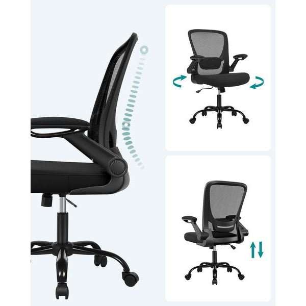 Songmics Bürostuhl mit klappbaren Armlehnen, Schwarz